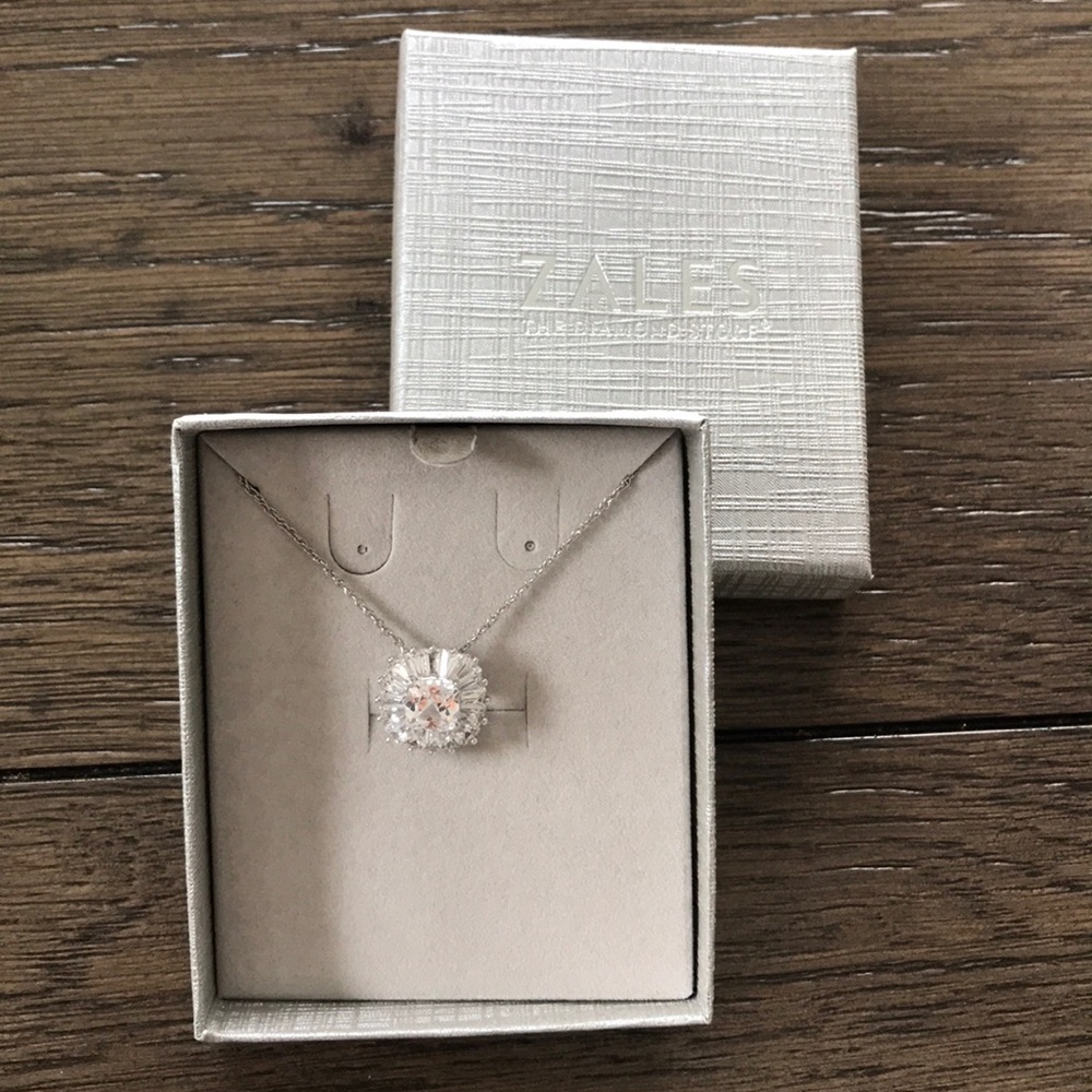 Zales Sapphire Sunburst Pendant in Sterling Silver